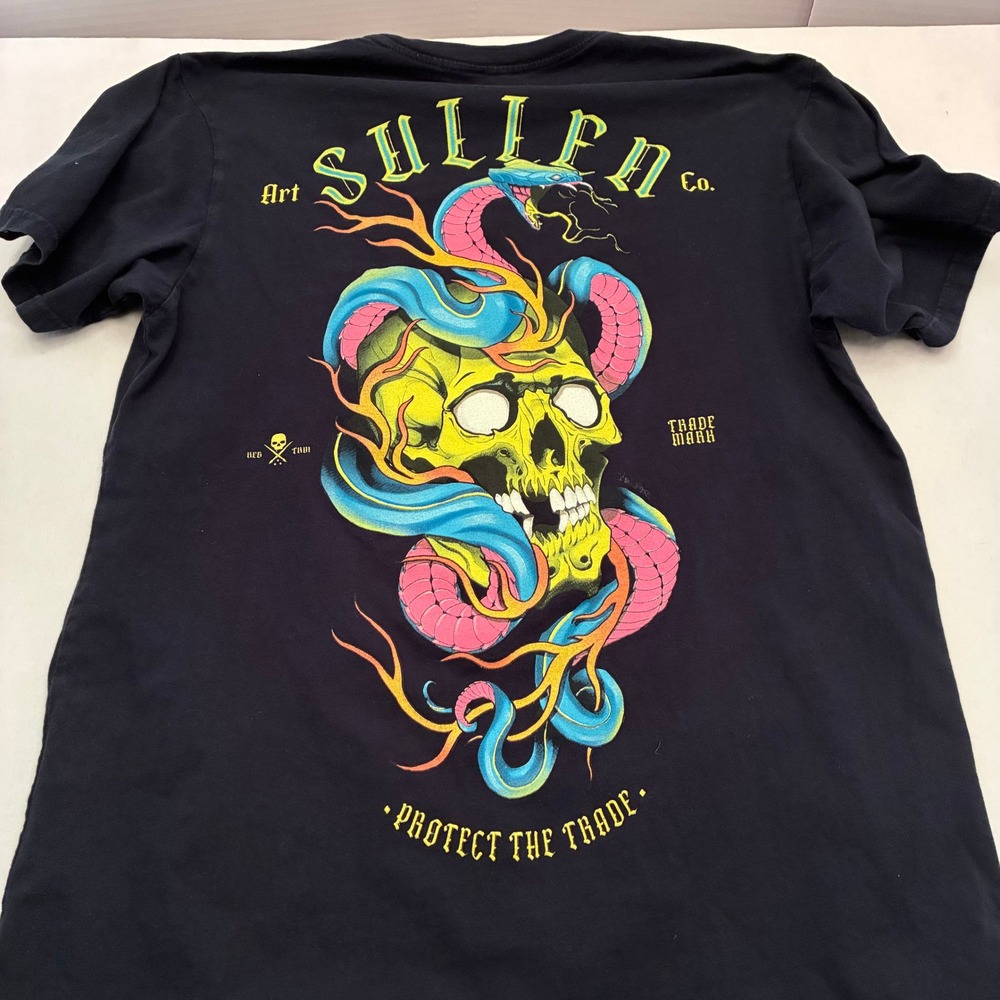 Sullen Art Collective Mens Large Skull Snake Protect The Trade T-Shirt Black